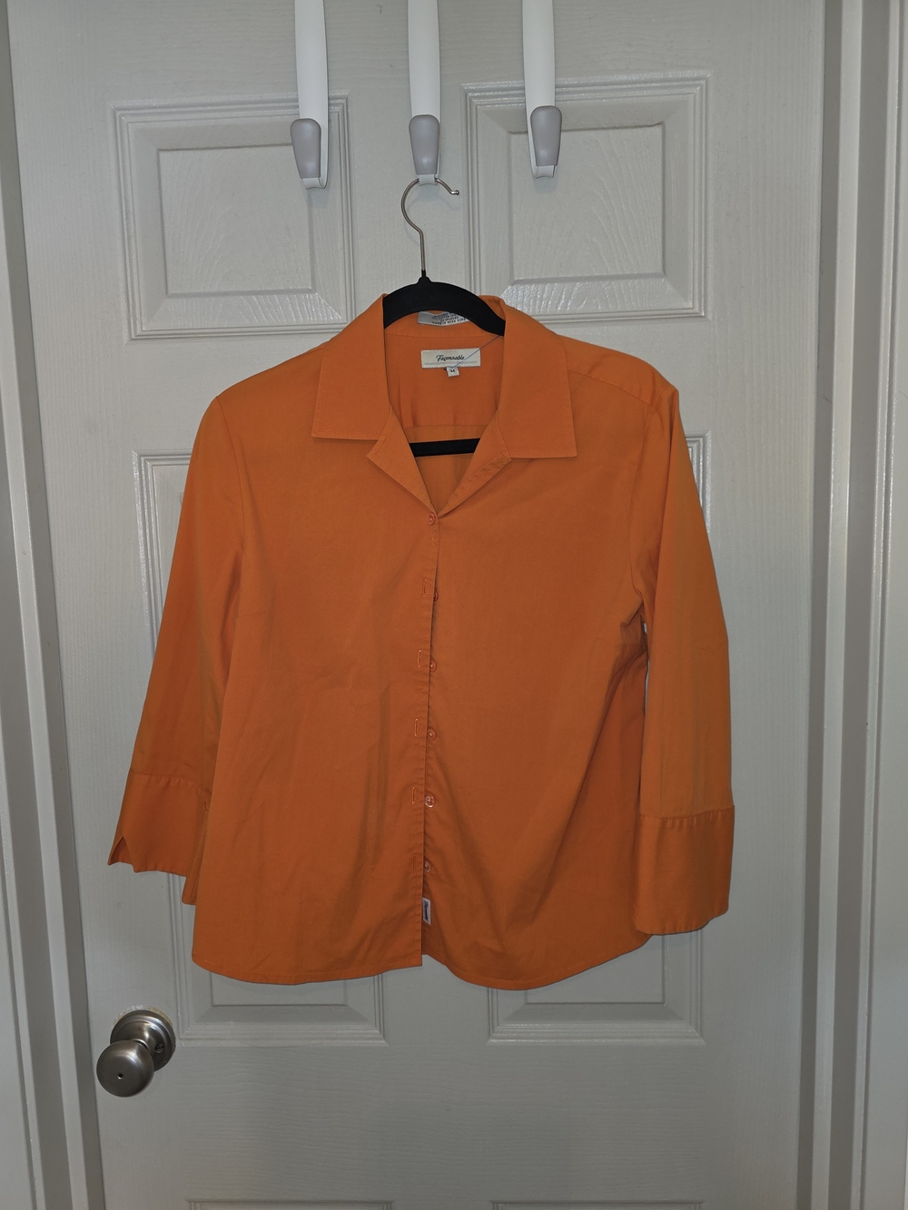 Faconnable Orange Collared Button-Down Blouse